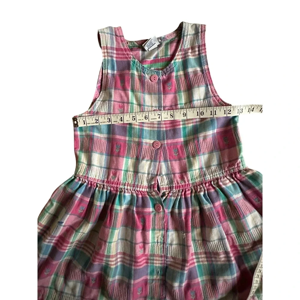 FLAWS Vintage Oshkosh Plaid Tartan Dress Girl 6 Girlhoodcore Cottagecore Floral